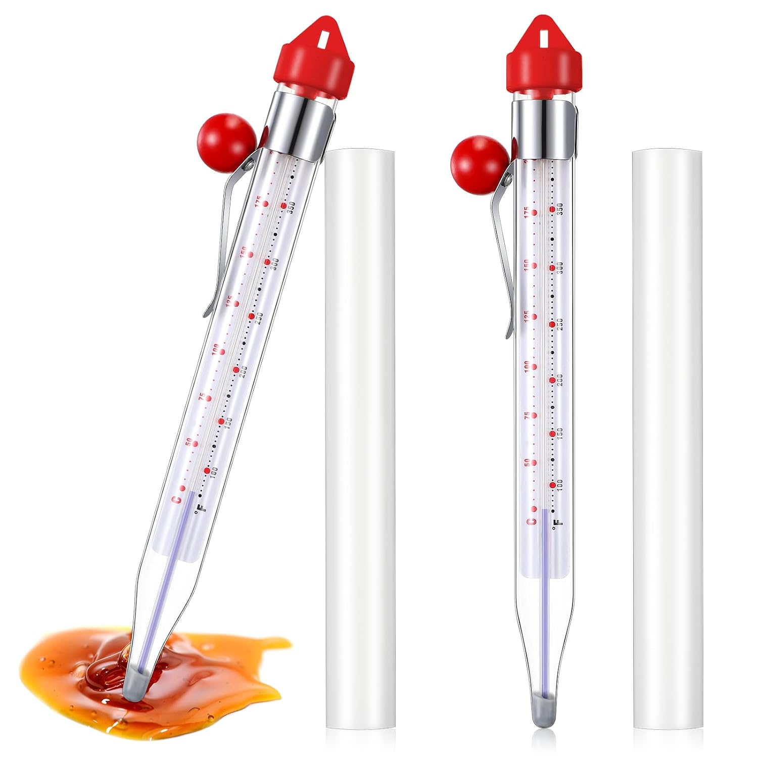 Photect 2 Pcs Candy Thermometer with Pot Clip 8", Red
