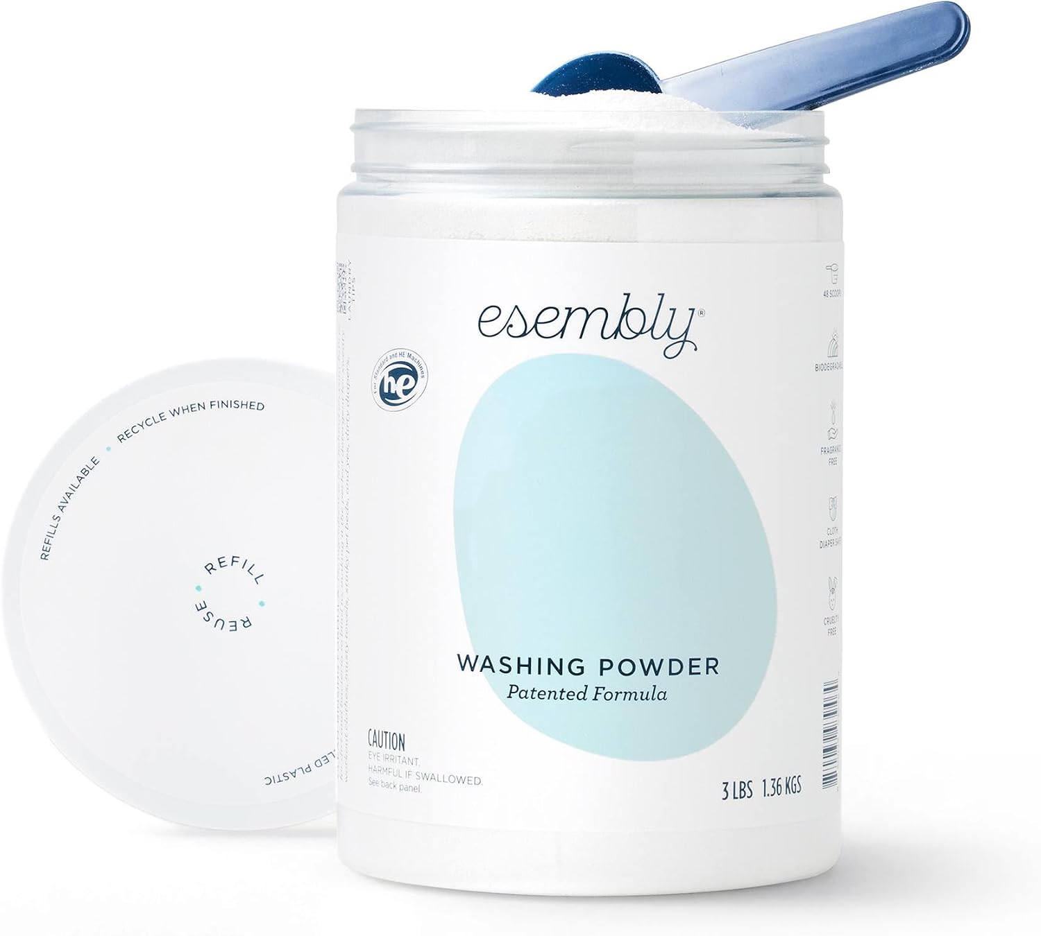 Esembly Laundry Washing Powder, 3lbs Refillable Cannister with Scoop