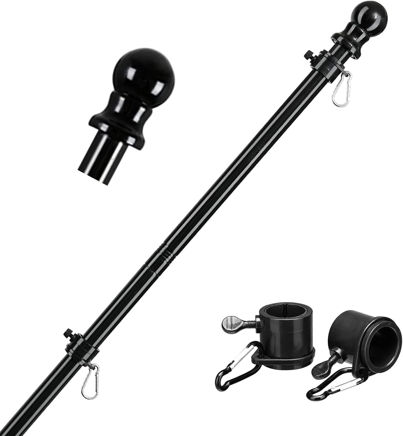 Flag Pole for Outside House, 1" Dia , 2 Tangle Free Rings,Heavy Duty Metal