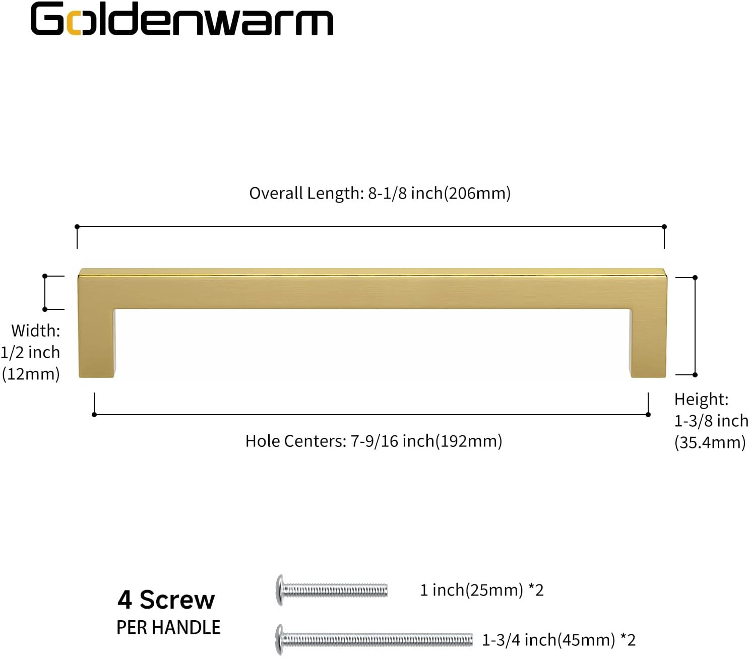 Goldenwarm 10 Pack 7-1/2 Inch Gold Cabinet Handles Brushed Cabinet Pulls