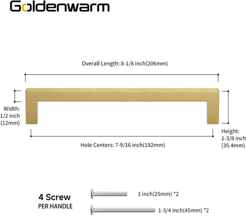Goldenwarm 10 Pack 7-1/2 Inch Gold Cabinet Handles Brushed Cabinet Pulls