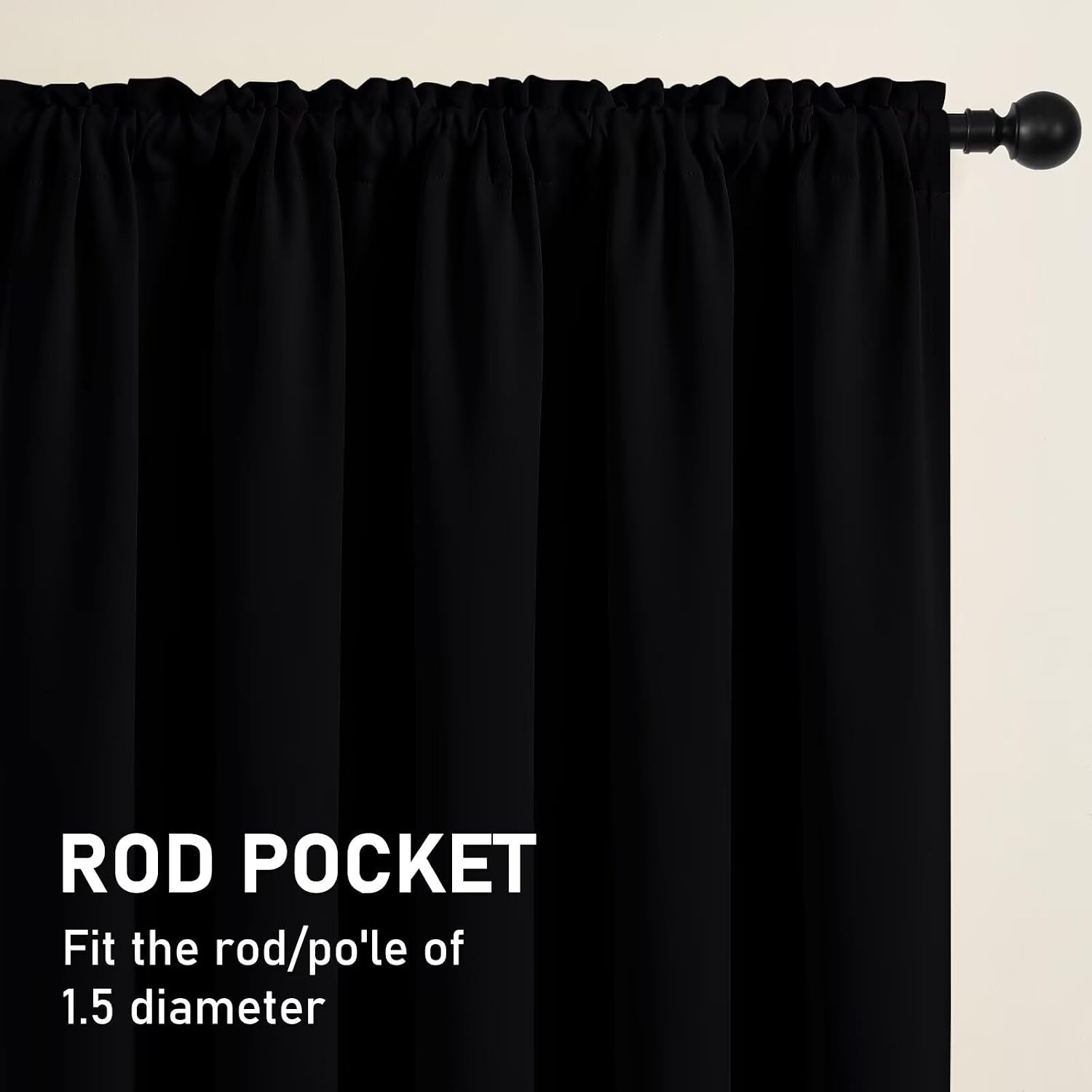 CUCRAF Pure Black Blackout Curtains 96 inch Length 2 Panels Set, Rod Pocket Room Darkening Drapes for Bedroom Living Room, Insulated Thermal Light Blocking Window Curtain (52 x 96 inches)