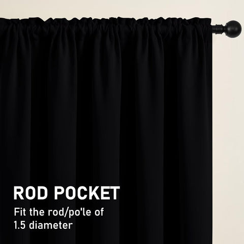 CUCRAF Pure Black Blackout Curtains 96 inch Length 2 Panels Set, Rod Pocket Room Darkening Drapes for Bedroom Living Room, Insulated Thermal Light Blocking Window Curtain (52 x 96 inches)