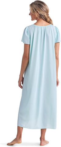 Miss Elaine Women's Long Tricot Nightgown, Short Flutter Sleeves, Comfortable Lightweight Fabric, Sleepwear