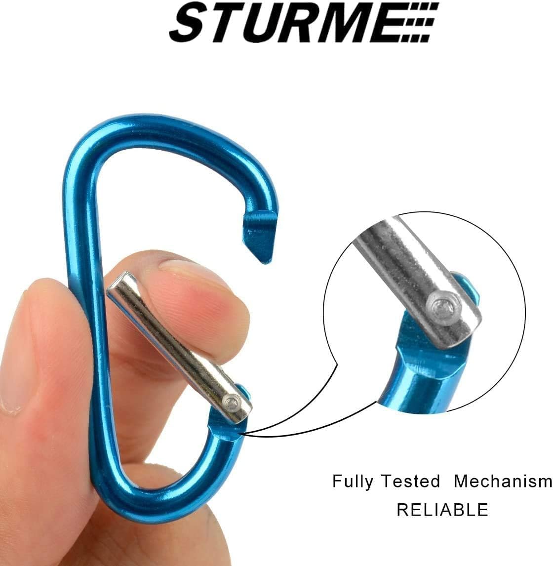 STURME 2" Aluminum D Ring Carabiners Clip D Shape Spring Loaded Gate Small Keychain Carabiner Clip Set Outdoor Camping Mini Lock Snap Hooks Spring Link Key Chain Durable Improved 24 PCS