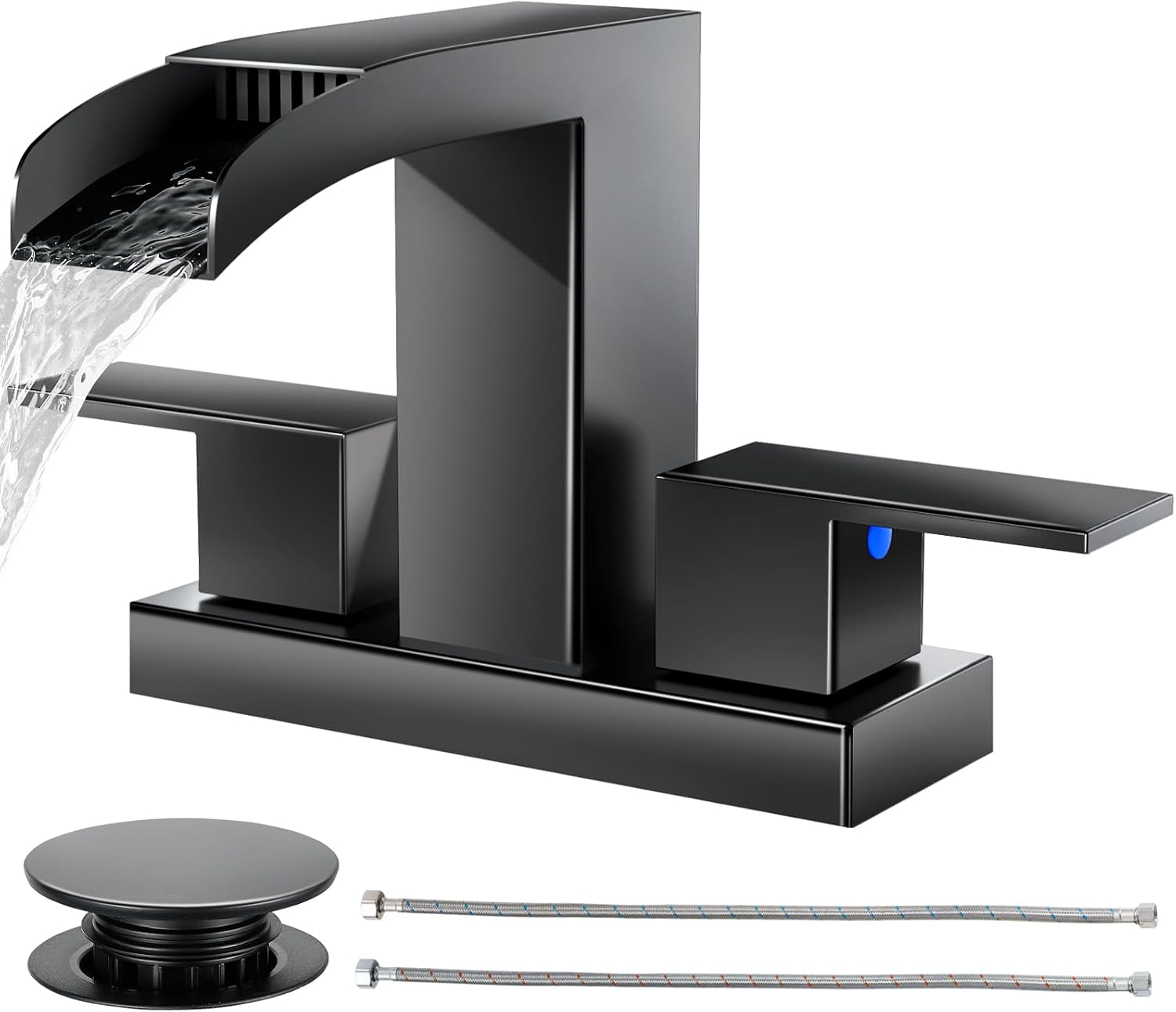 Cobbe Waterfall Bathroom Faucet, Matte Black 4 Inch Centerset 2 or 3 Hole