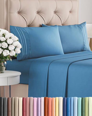 Full Size 4 Piece Sheet Set - Breathable & Cooling Sheets - Denim Blue