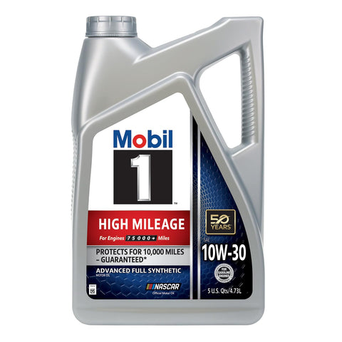 Mobil 1 High Mileage Full Synthetic Motor Oil 10W-30, 5 Quart