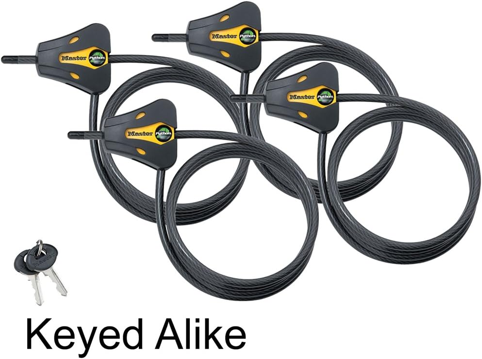 Master Lock - Keyed Alike Trail Camera Python Adjustable Cable Locks w/8 Keys, Model# 8419KA-4