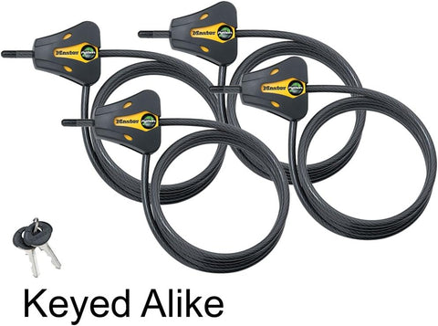 Master Lock - Keyed Alike Trail Camera Python Adjustable Cable Locks w/8 Keys, Model# 8419KA-4