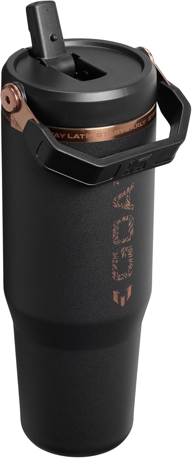 STANLEY x IceFlow 2.0 Flip Straw Tumbler with Handle, 30 oz | Twist on Lid and Flip Up Straw | Leak Resistant Water Bottle | Insulated Stainless Steel | BPA-Free | Messi Goat Black