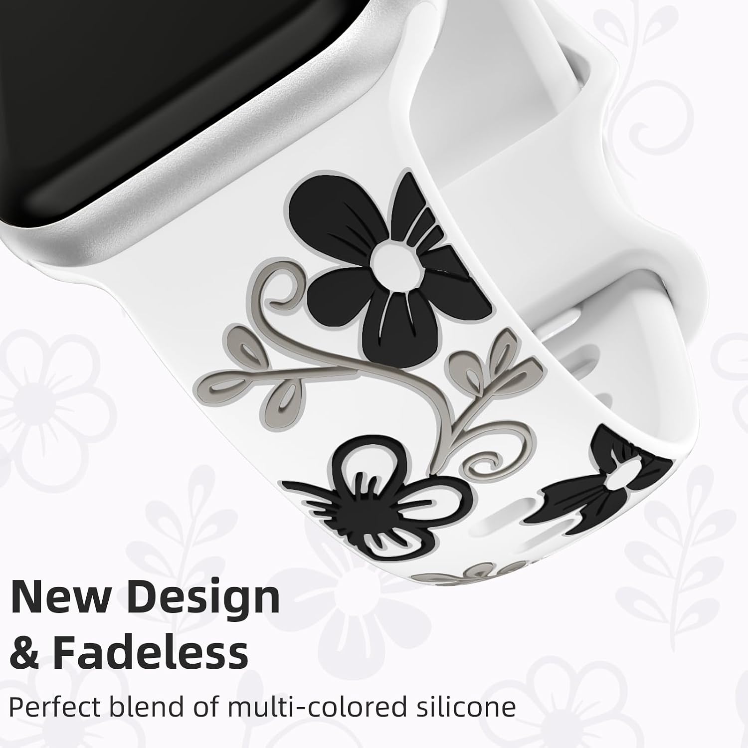 Witzon Floral Band Compatible with Apple Watch Bands For Women 40mm 41mm 38mm 42mm 44mm 45mm 46mm 49mm, Engraved Cute Flower Silicone Dressy Strap for iWatch Series 11 10 9 8 7 6 5 4 3 2 SE Ultra