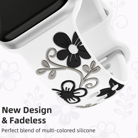 Witzon Floral Band Compatible with Apple Watch Bands For Women 40mm 41mm 38mm 42mm 44mm 45mm 46mm 49mm, Engraved Cute Flower Silicone Dressy Strap for iWatch Series 11 10 9 8 7 6 5 4 3 2 SE Ultra