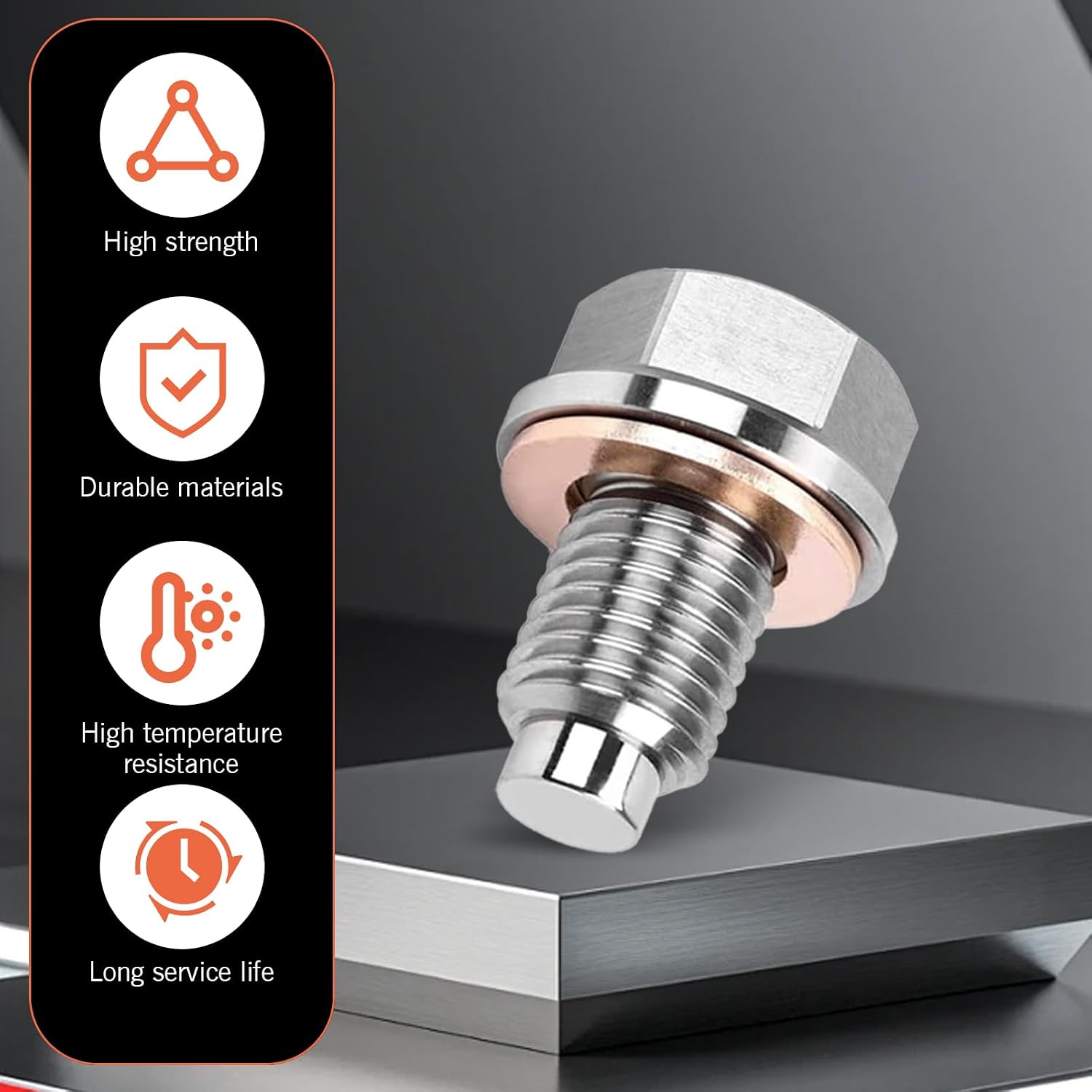 M12 x 1.25 Magnetic Oil Drain Plug, Magnetic Stainless Steel Oil Pan Drain Nut Bolt with 5 PCS Copper Crush Washer Anti Leakage, Universal Leak-proof Replacement,Fits Most Cars, Motorcycles, Boats
