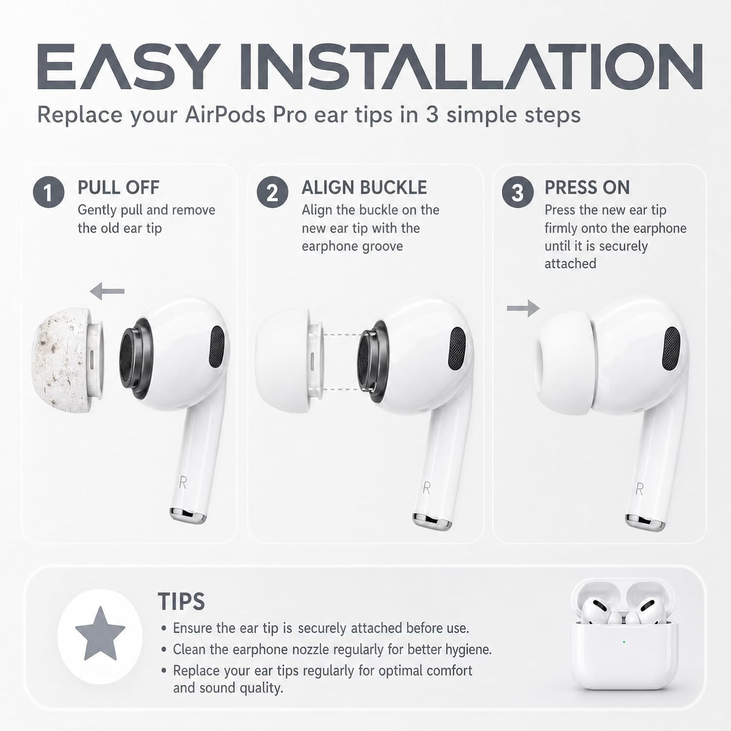 4 Pairs Replacement Ear Tips for AirPods Pro 1st/2nd Gen, White