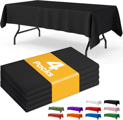 Niuara Black Plastic Table Cloth Disposable, 4 Pack, 54 x 108 in