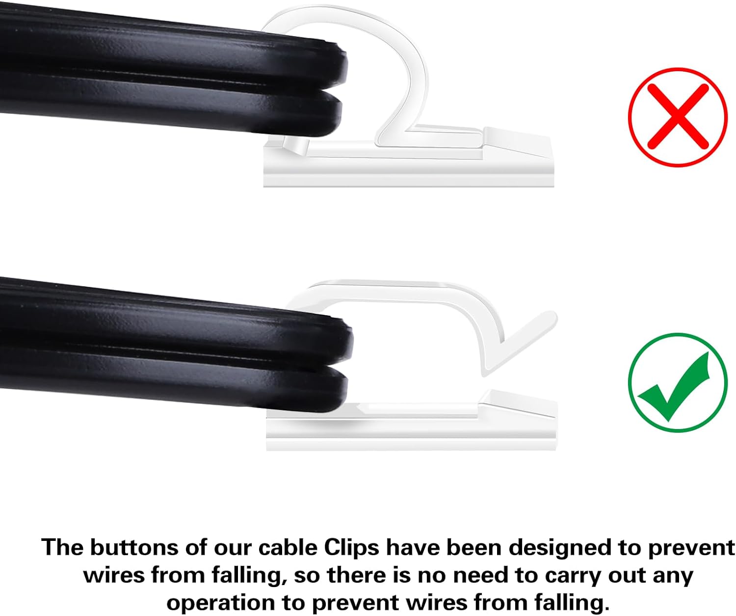 60 PCS XHF 5/8” Adhesive Cable Wire Clips Clear, Outdoor Christmas Light Clips, Cable Staples Cable Management Wire Organizer Cord Holder for Under Desk, Car, Wall, TV PC Ethernet Cable