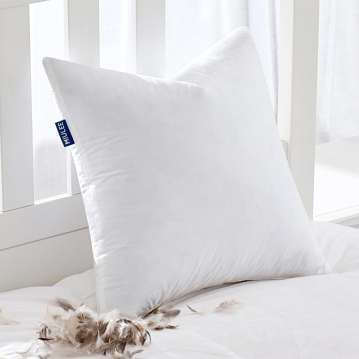 MIULEE Feather Euro Pillow Insert 26x26, Throw Pillow with Cotton Cover