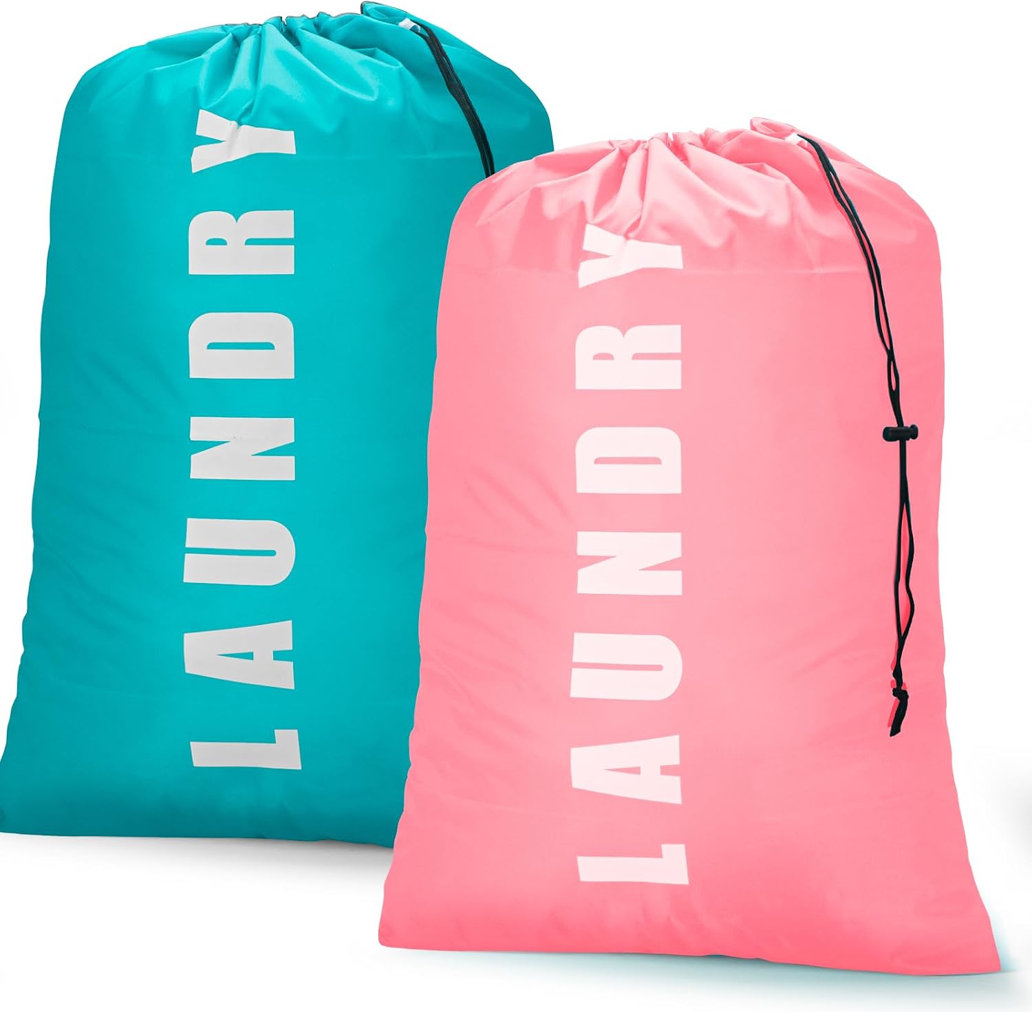 Isink Laundry Bag,2 Pack Travel Laundry Bags for Dirty Clothes,Large Laundry Bags for Camping & Traveling,Dirty Clothes Travel Bag,24" x 36" (Cyan + Pink)