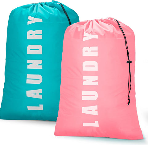 Isink Laundry Bag,2 Pack Travel Laundry Bags for Dirty Clothes,Large Laundry Bags for Camping & Traveling,Dirty Clothes Travel Bag,24" x 36" (Cyan + Pink)