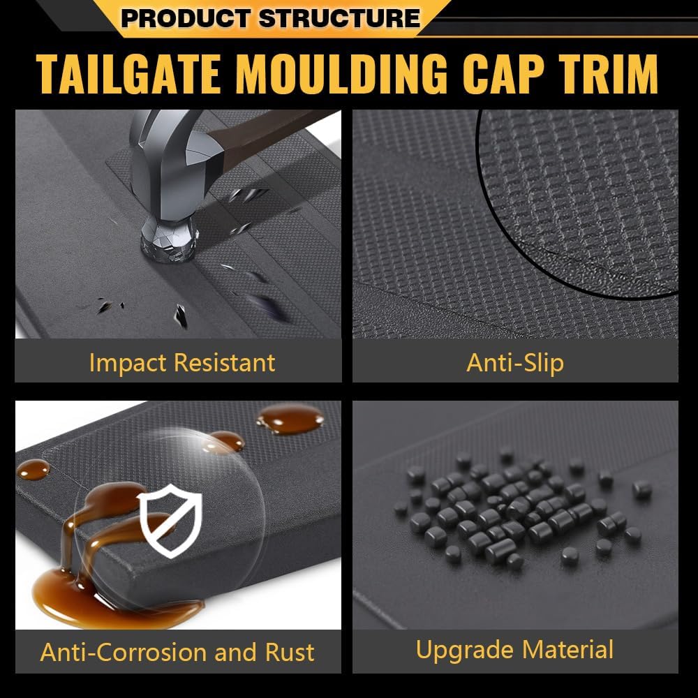 CNNELL Tailgate Molding Cap Top Protector Molding Trim Compatible with Chevy Silverado GMC Sierra (1500) 2014-2018/Compatible with Chevy Silverado GMC Sierra (2500HD, 3500HD) 2015-2019