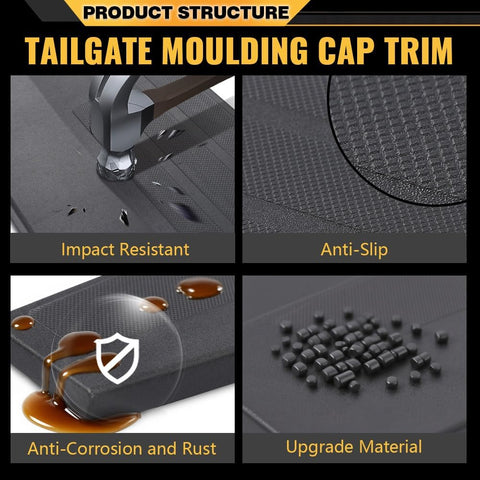 CNNELL Tailgate Molding Cap Top Protector Molding Trim Compatible with Chevy Silverado GMC Sierra (1500) 2014-2018/Compatible with Chevy Silverado GMC Sierra (2500HD, 3500HD) 2015-2019