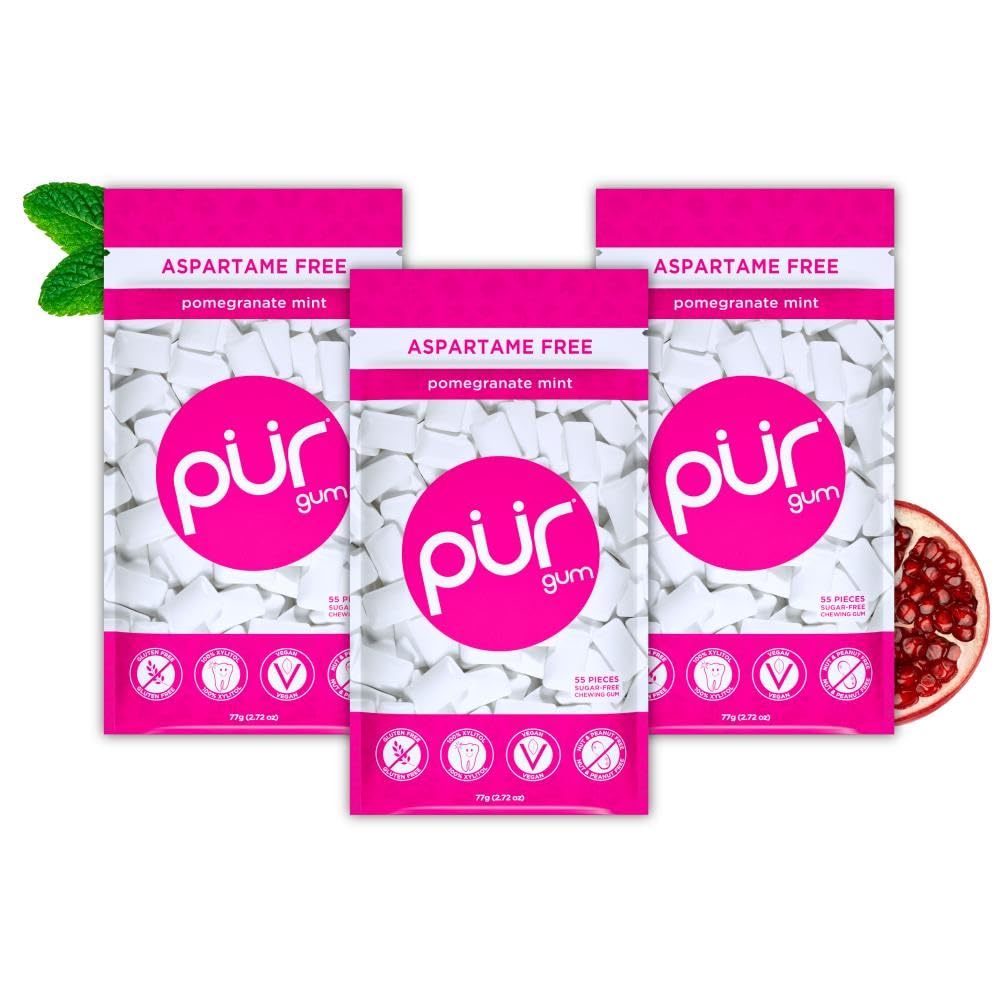 PUR Gum, Pomegranate, Xylitol Gum, No Artificial flavour, 165 Count (3x55)