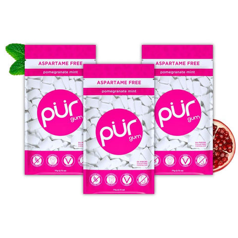 PUR Gum, Pomegranate, Xylitol Gum, No Artificial flavour, 165 Count (3x55)