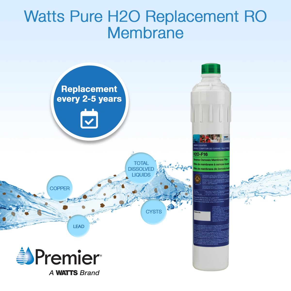 Watts Premier H2O-F16 Pure H2O 50 GPD RO Membrane Replacement Filter