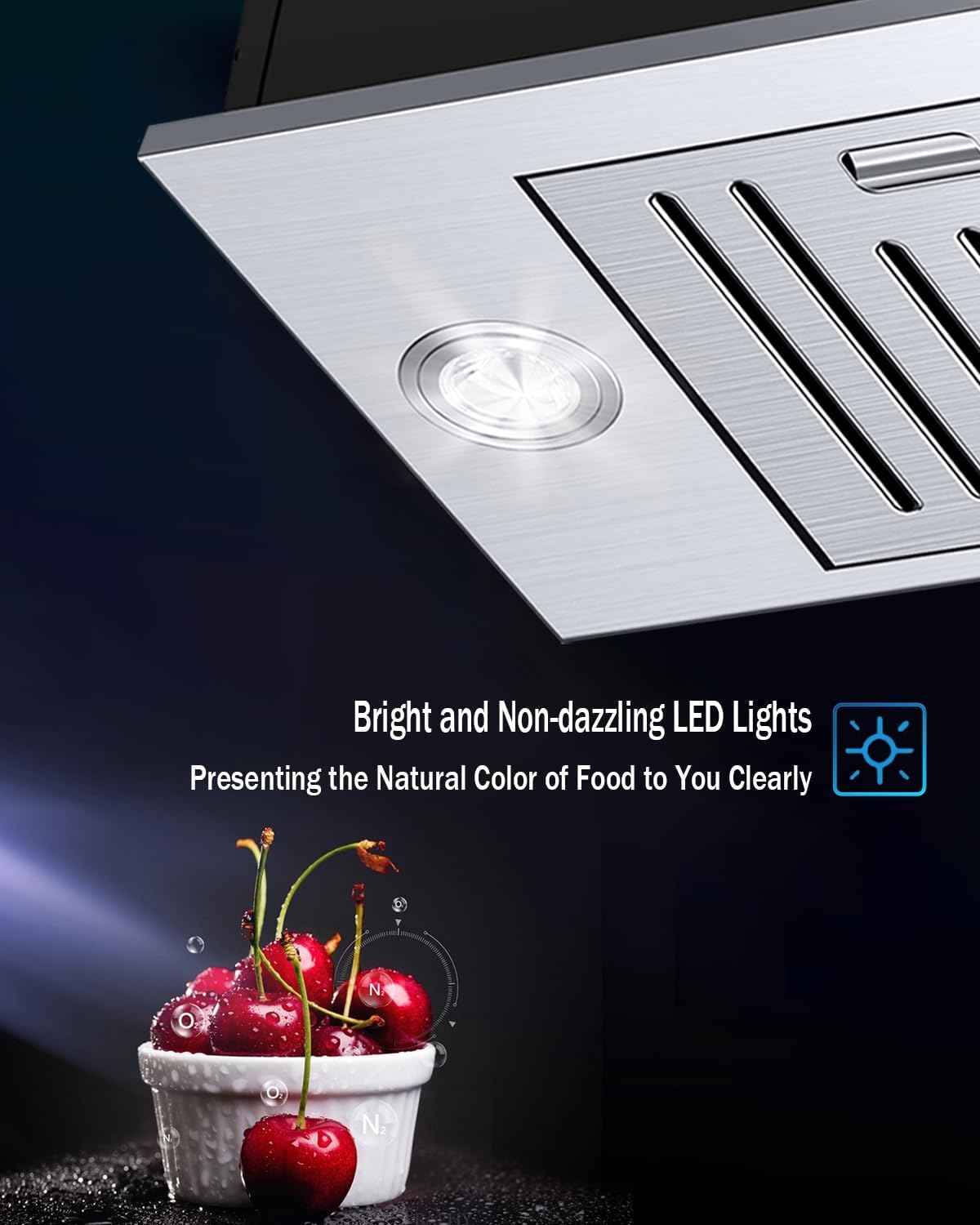 MCBON Range Hood - 36 Inch, 850 CFM, Ducted/Ductless Convertible, 3 Speed, Stainless Steel, Black Hood Vent