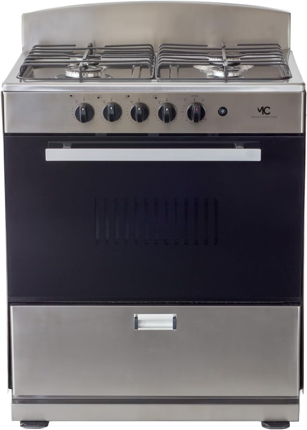 Magnificent Chef 30" Gas Range, 4.0 Cu Ft Space Saver Oven, Stainless Steel | 2 Ultra-Fast & 2 Fast Burners, Cast Iron Grates, LP/NG Ready MGR30DNM54TDB | Delivery Included & 2-Year Warranty