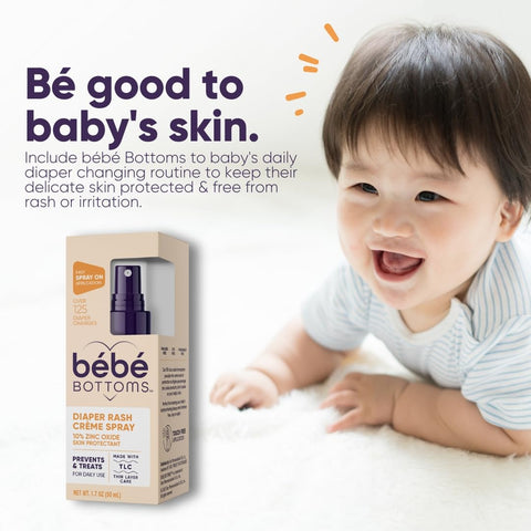 Bébé Bottoms Baby Diaper Rash Cream Spray, No-Rub Touch Free Application for Sensitive Skin 1.7oz (50 ml)