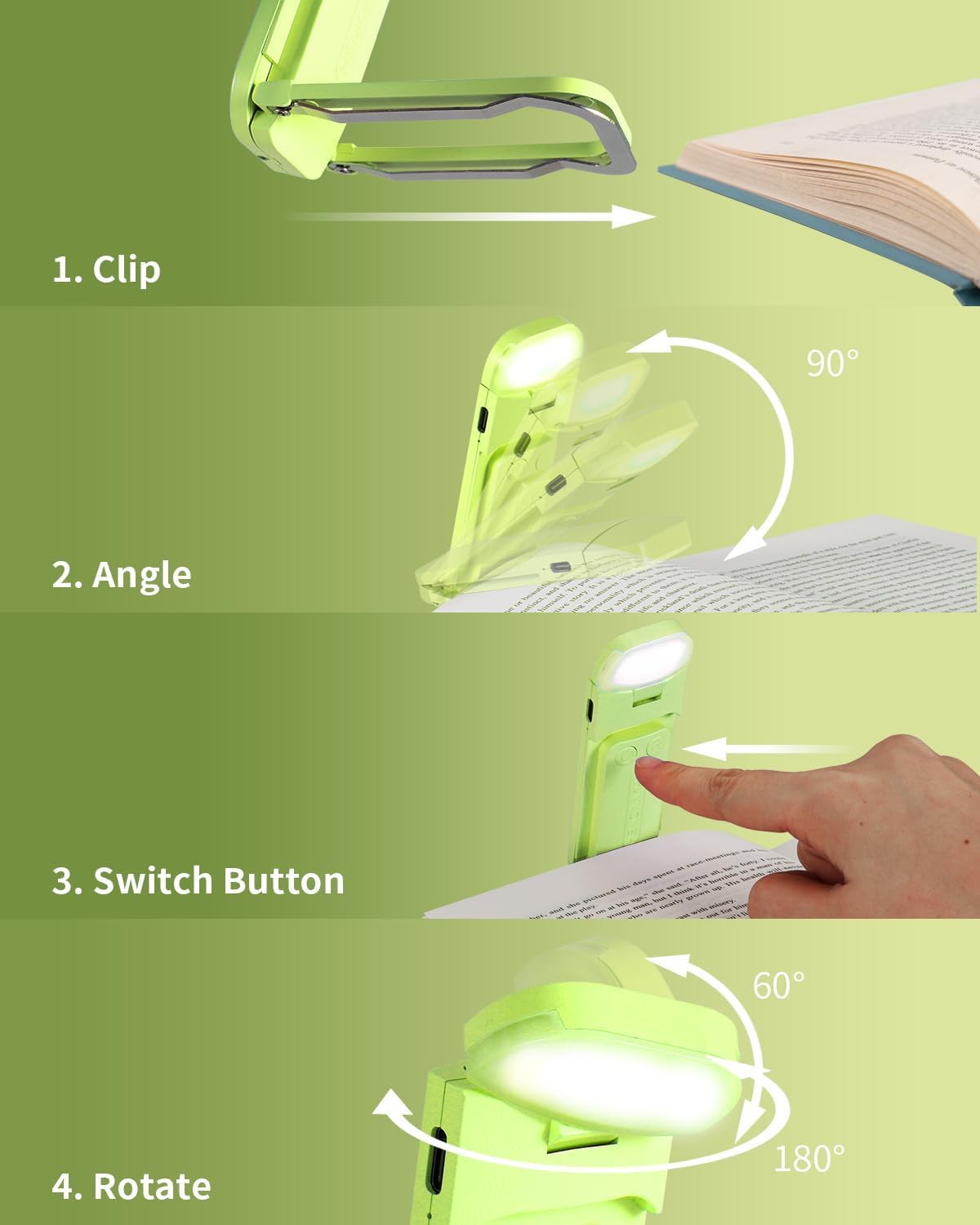 HEMONNKAM Reading Light, Rechargeable Clip-On Book Light for Bed at Night
