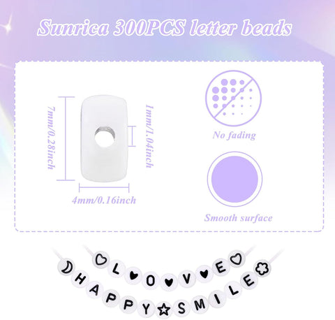 300Pcs Round Bulk Letter Beads for Charms Bracelets Making 4X7mm Individual White Alphabet Beads C