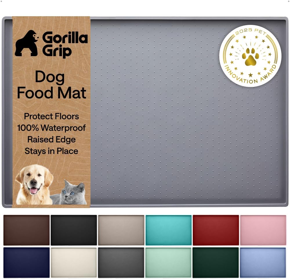 GORILLA GRIP Dog Food Mat, 100% Waterproof Silicone, 18.5x11.5 Gray