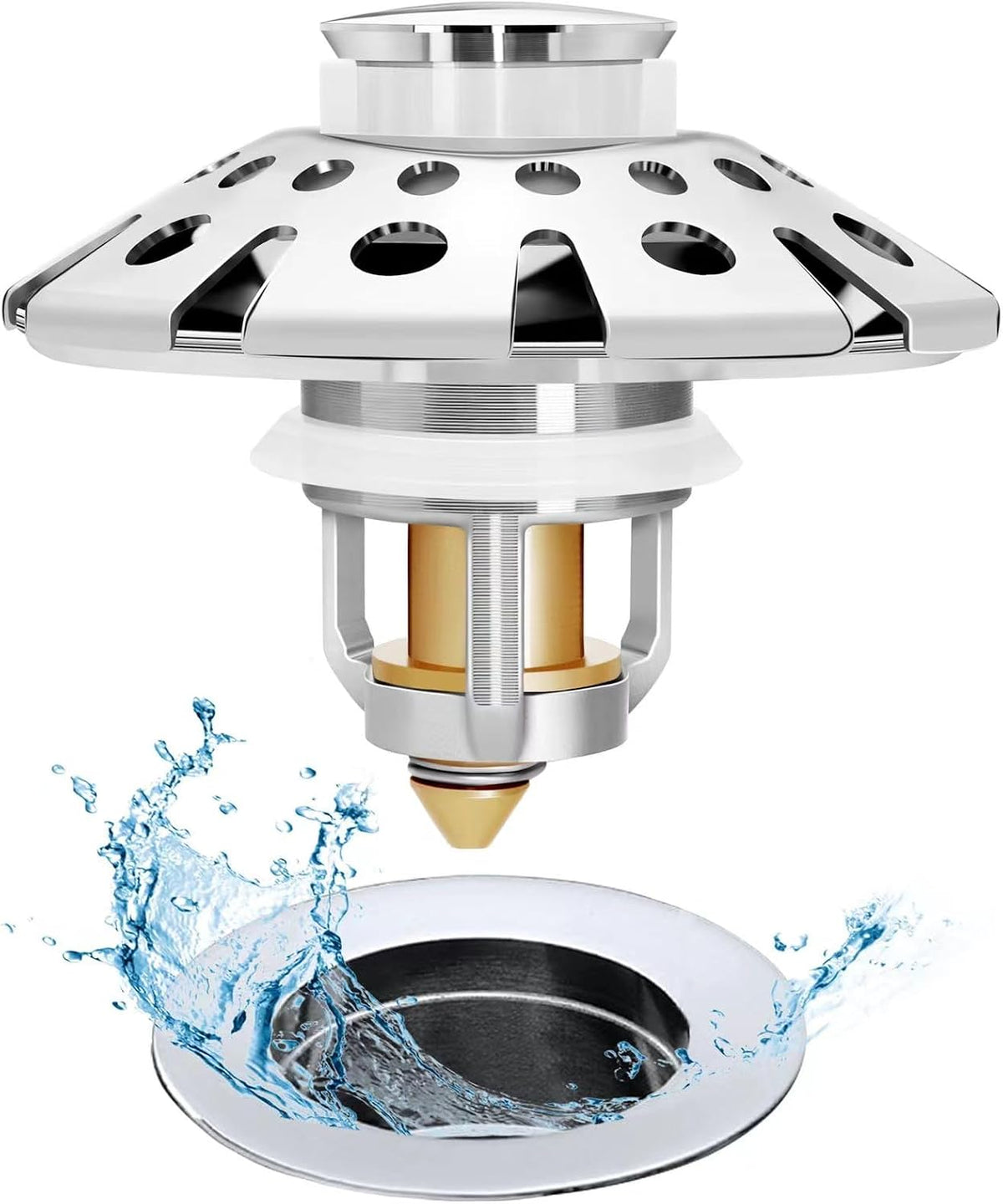 AzWzz Bathroom Sink Stopper with Hair Catcher, Pop Up Sink Drain Strainer