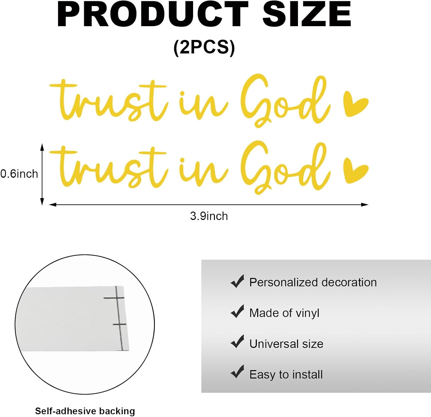 DXNQ 2PCS Trust in God Rearview Mirror Decals, Automotive Vinyl Rear View Mirror Decorative Stickers, Waterproof Trust in God Stickers for Car Truck Laptop, Car Accessories (Yellow)