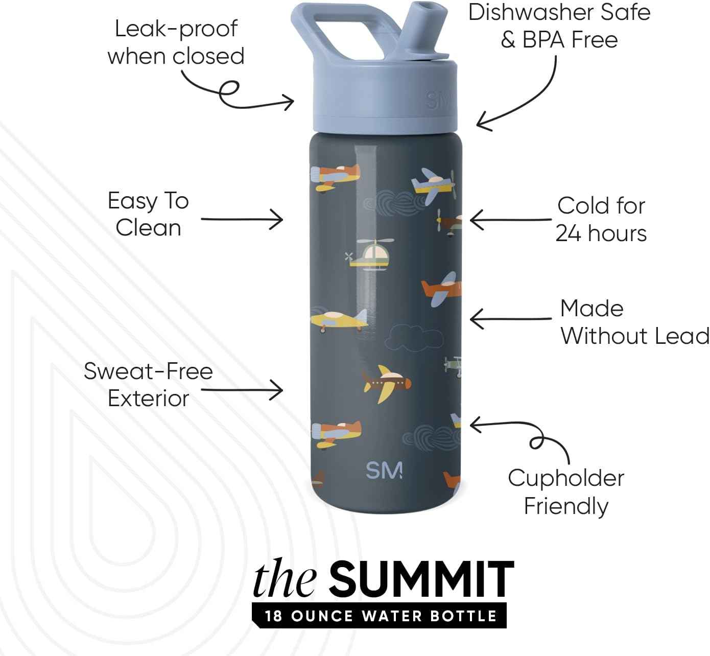 Simple Modern Kids Water Bottle & Toddler Cup | 18oz | Airplane