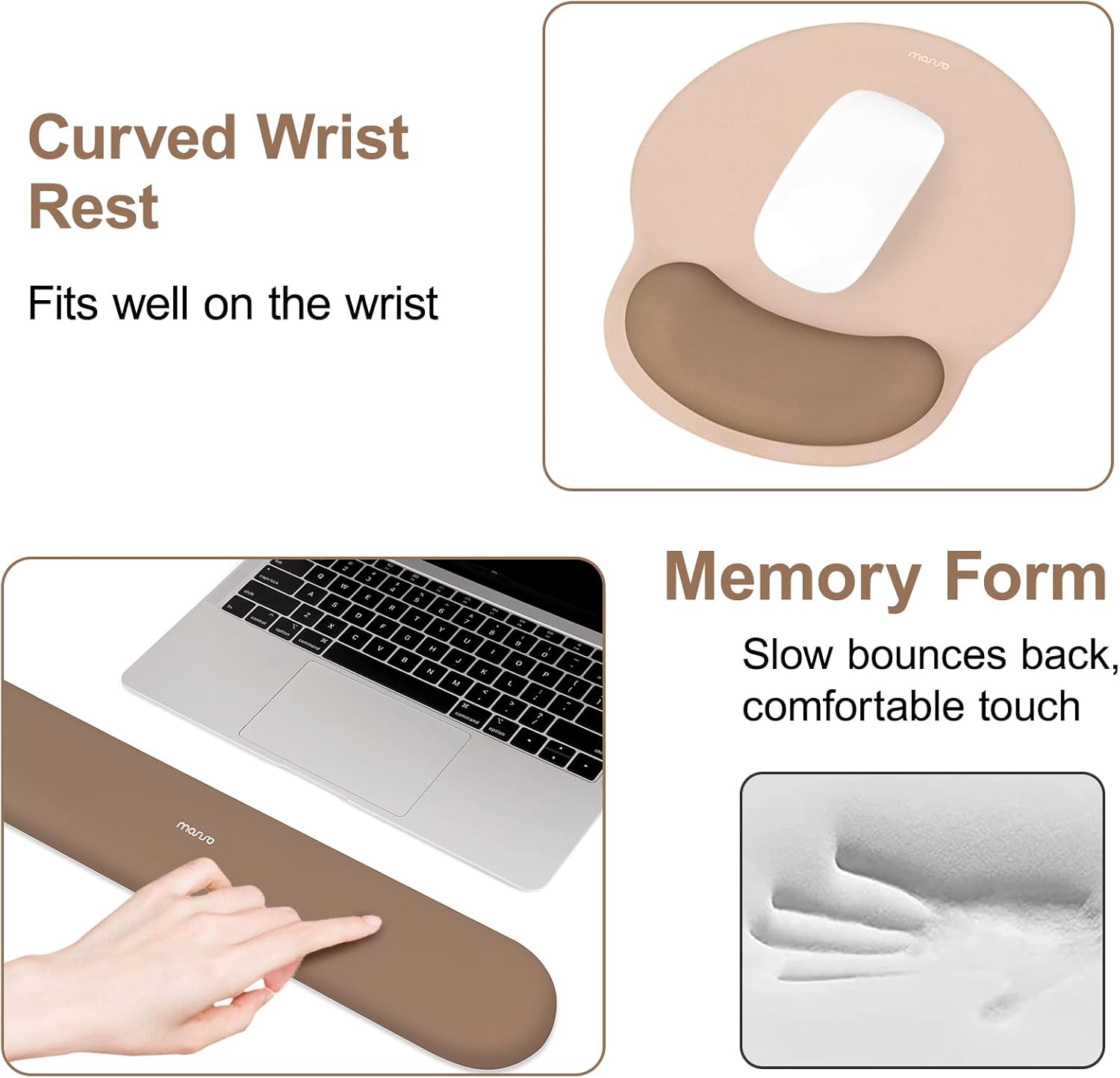 MOSISO Wrist Rest Support for Mouse Pad&Keyboard Set, Mocha
