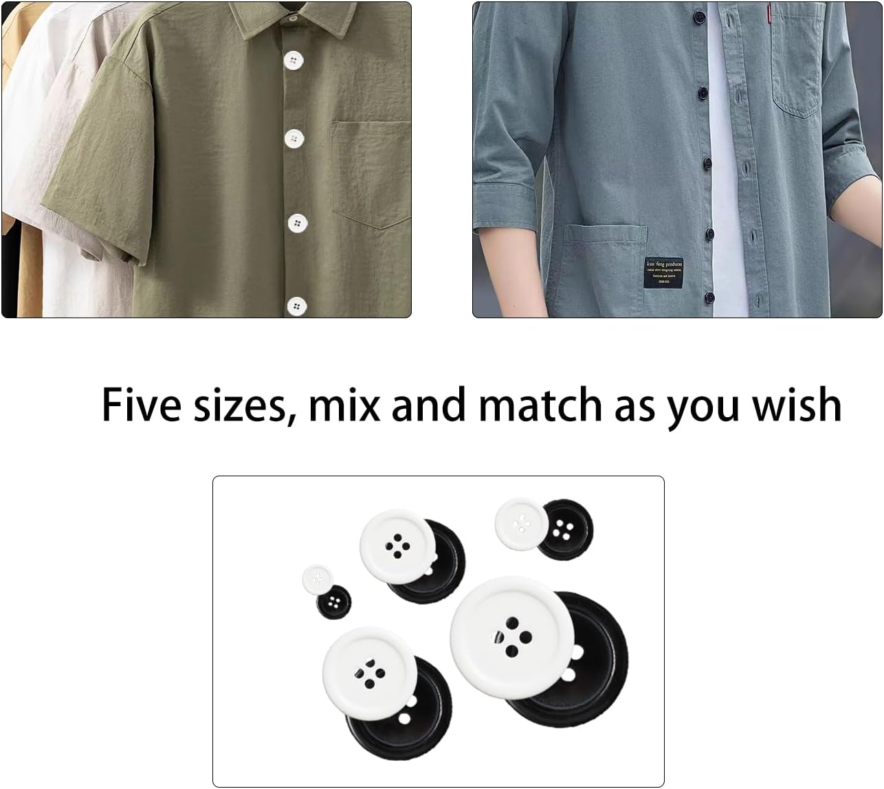 Lilaly 100 pcs Buttons for Crafts Buttons, Button DIY Buttons, Mixed Sewing Buttons, 5 Sizes of Round Mixed Buttons Suitable for for Crafts, Coats, Shirts, Pants, Shorts and More(White & Black)