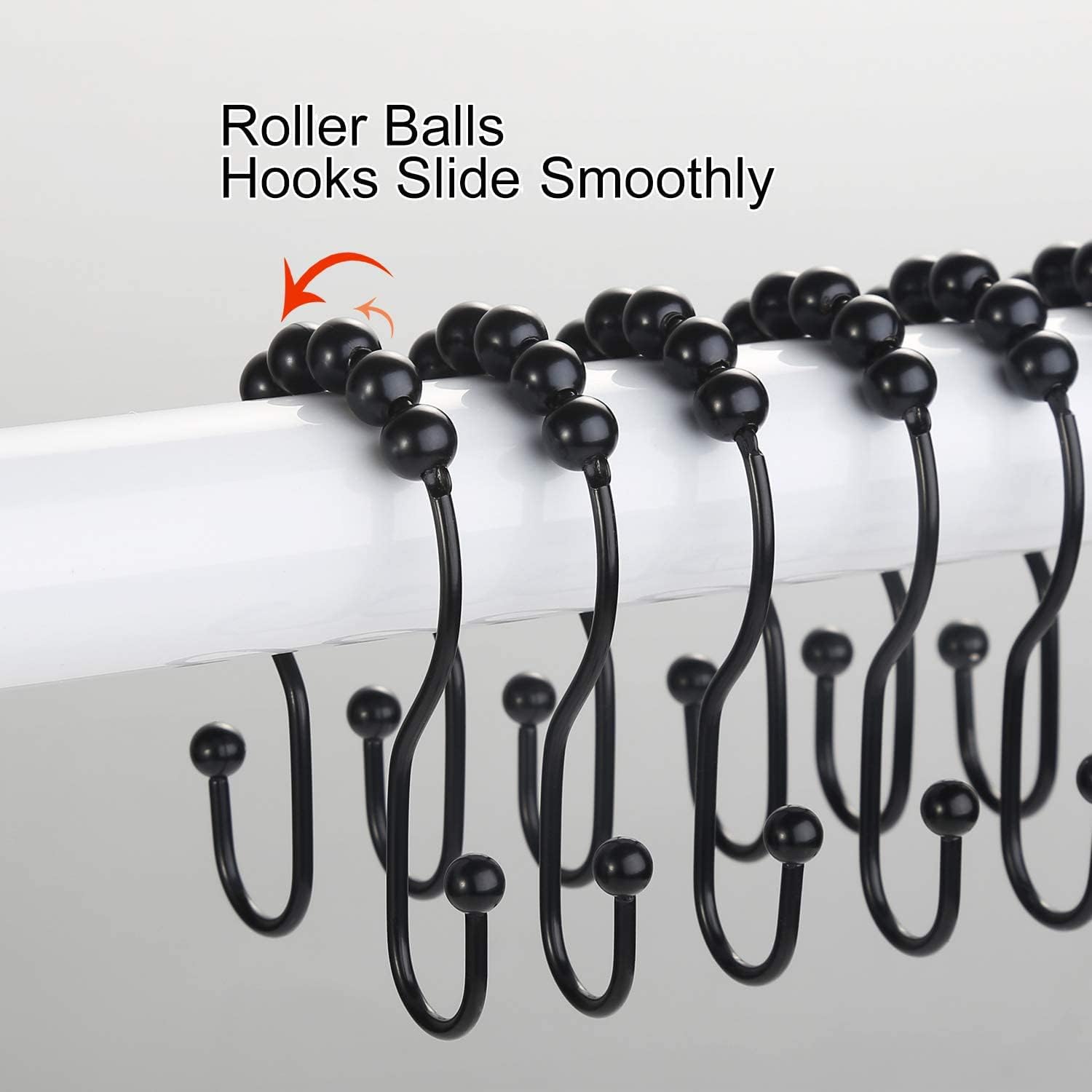 Goowin Shower Curtain Hooks, 12 Pcs Shower Curtain Rings, Stainless Steel Black Shower Curtain Hooks, Shower Curtain Rings Rust Proof, Smooth Sliding Anti-Drop Double Shower Rings for Curtain (Black)
