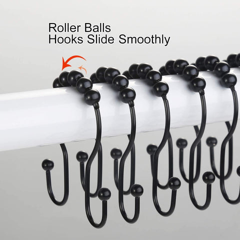 Goowin Shower Curtain Hooks, 12 Pcs Shower Curtain Rings, Stainless Steel Black Shower Curtain Hooks, Shower Curtain Rings Rust Proof, Smooth Sliding Anti-Drop Double Shower Rings for Curtain (Black)