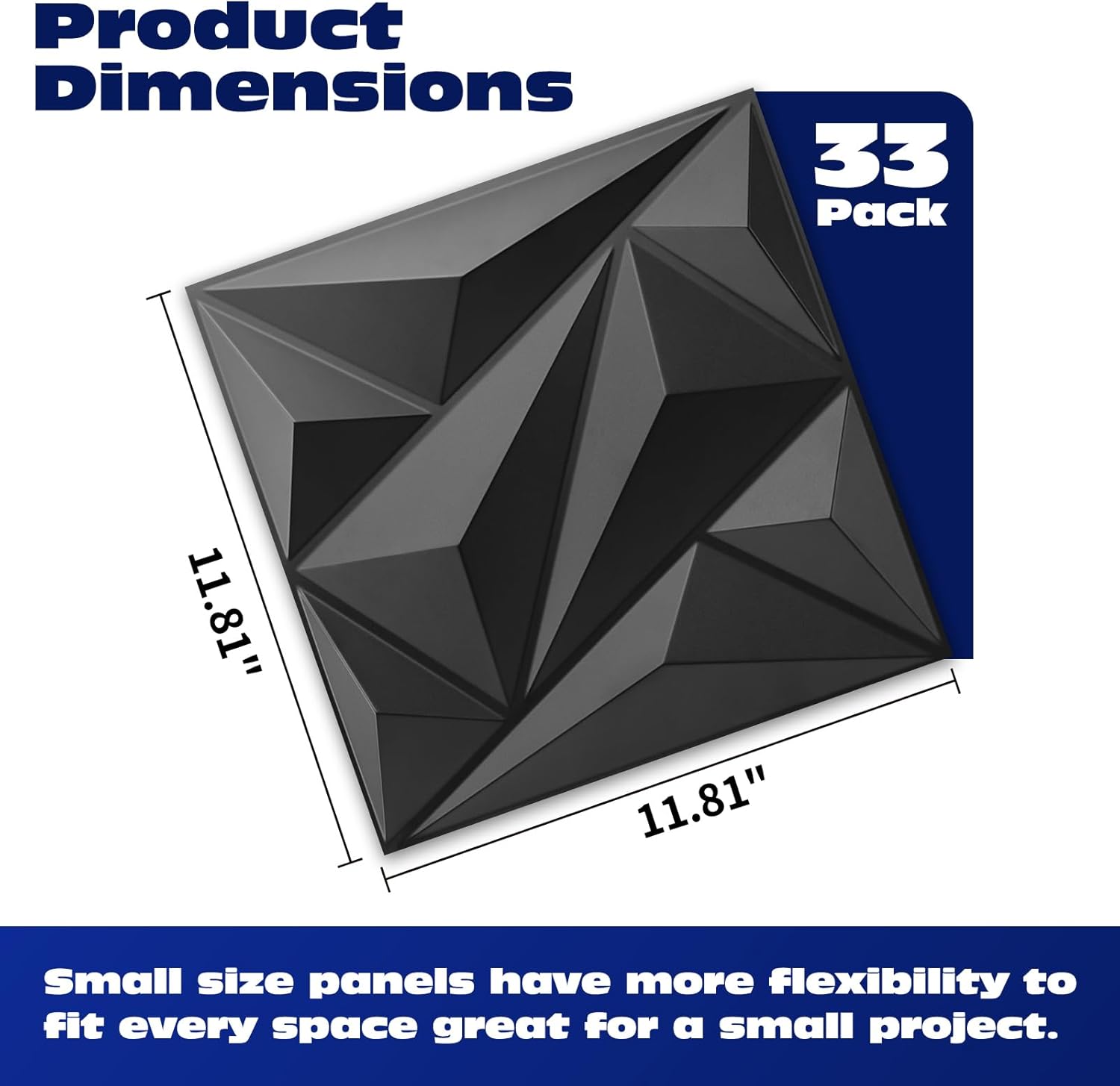 Art3dwallpanels 33 Pack 3D Wall Panels Diamond, Black, 12''x12''