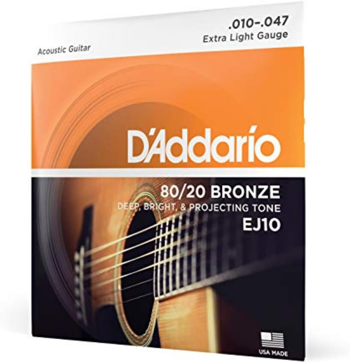 D'Addario EJ10 80/20 Bronze Acoustic Guitar Strings, Extra Light 10-47