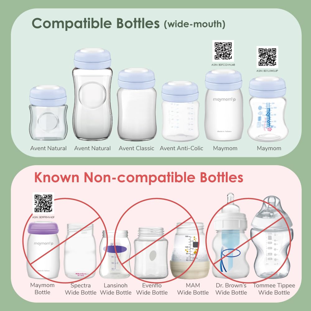 Maymom Screw Lids Aka Travel Caps with Rewritable Sealing Disc Compatible with Avent Bottle, Maymom Wide Mouth Bottles; Cap Replace Avent Natural Bottle Sealing Ring and Sealing Disc, 6pcs. (Blue)
