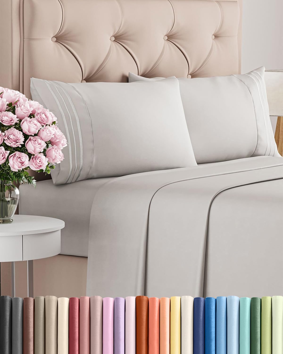 Cal King Size 4 Piece Sheet Set - Breathable & Cooling Sheets - French Grey
