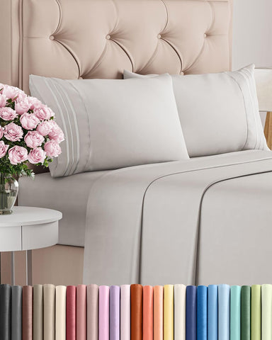 Cal King Size 4 Piece Sheet Set - Breathable & Cooling Sheets - French Grey