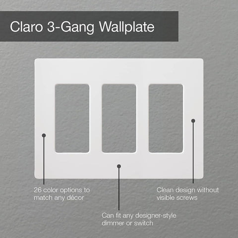 Lutron Claro Black Light Switch Cover Plate, 3-Gang Screwless Wall Plate for Rocker Light Switches, Outlet Cover, Gloss CW-3-BL