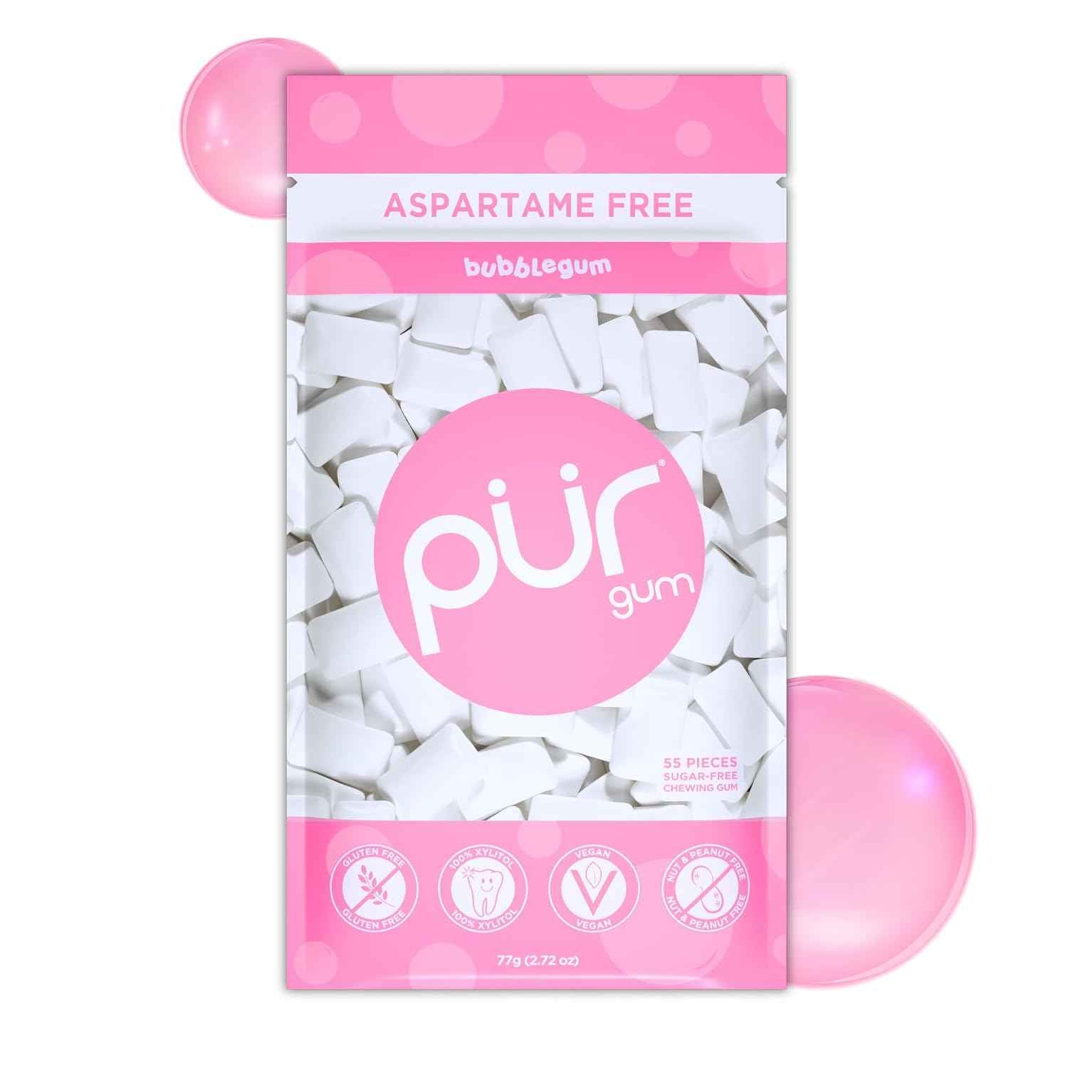 PUR Gum, Bubblegum, Xylitol Gum, No Artificial Flavor, 55 Count