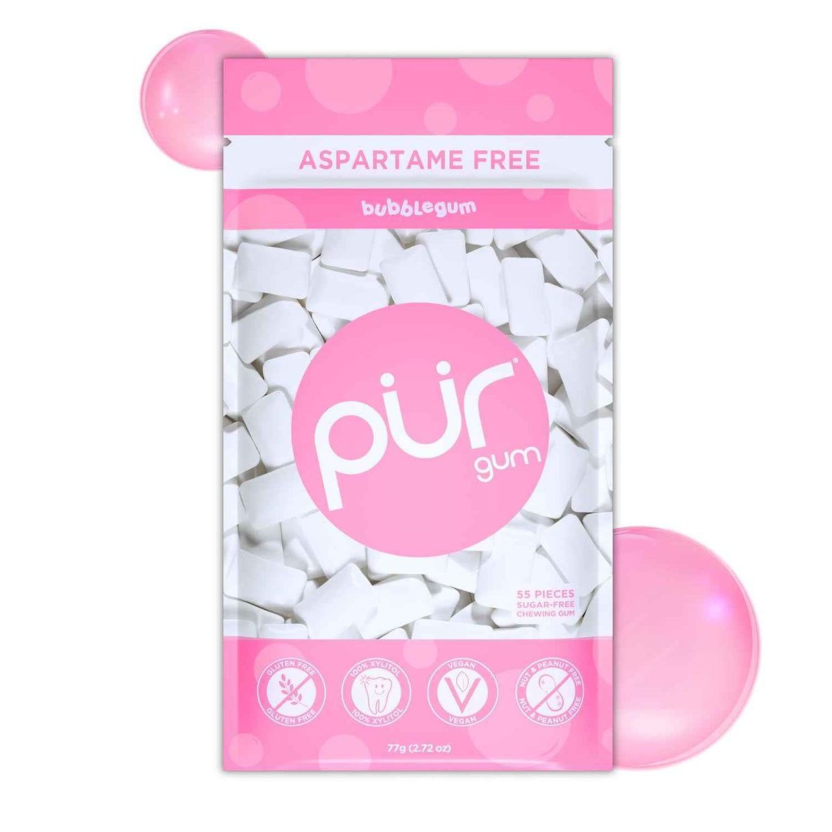 PUR Gum, Bubblegum, Xylitol Gum, No Artificial Flavor, 55 Count